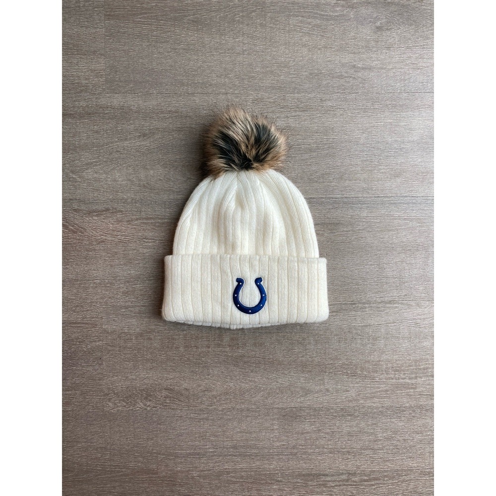 NFL Indianapolis Colts Women's White Freya ‎ Pom Beanie with Blue Logo